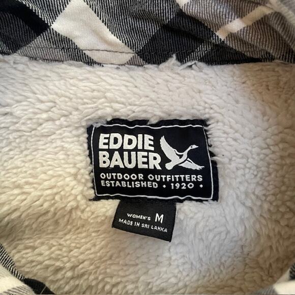 Eddie Bauer Womens Medium Shacket Plaid Sherpa Lined Flannel Shirt Jacket Top - Picture 8 of 11